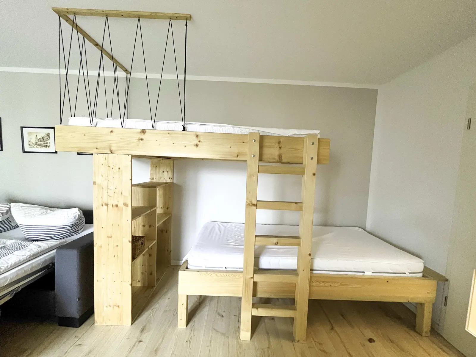 Loft bed with a single bed below
